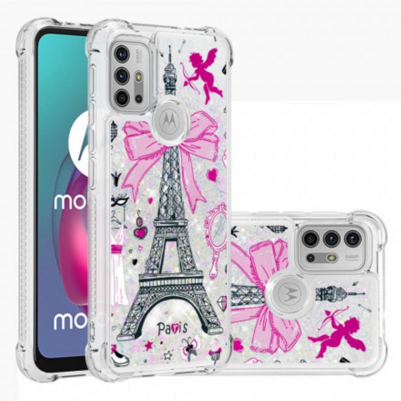 Coque Moto G30 / Moto G10 La Tour Eiffel Paillettes