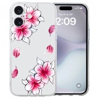 Coque iPhone 16 Bord Transparent Cerisier en Fleur