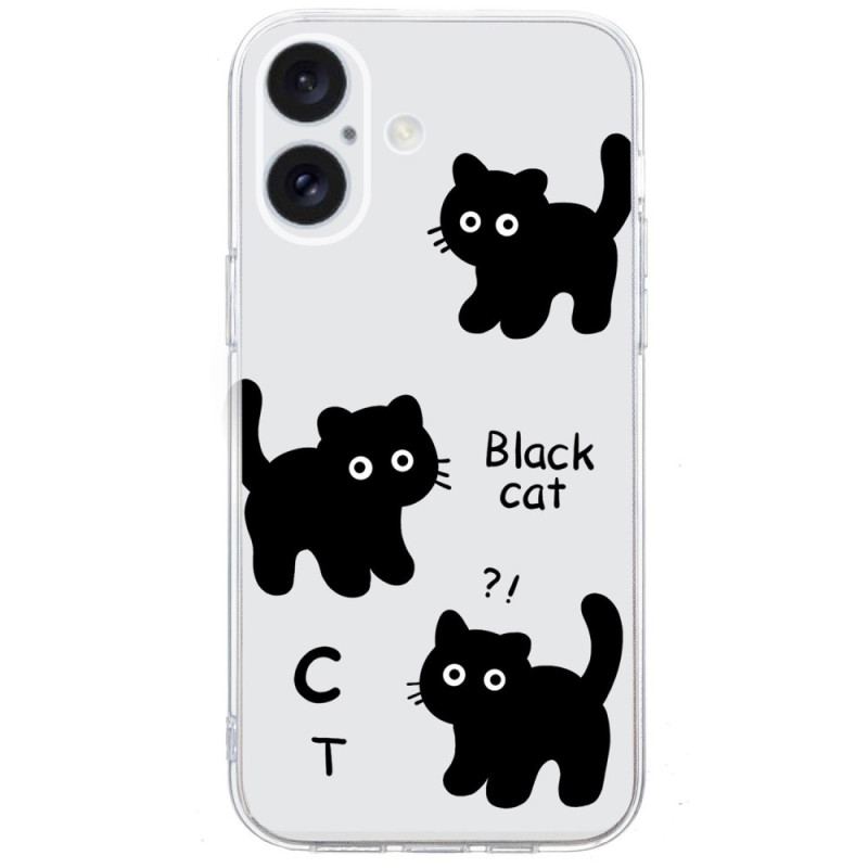 Coque iPhone 16 Bord Transparent Chats Noirs