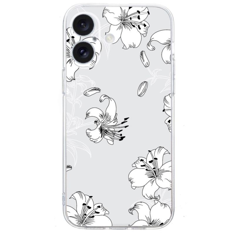 Coque iPhone 16 Bord Transparent Fleurs Blanches