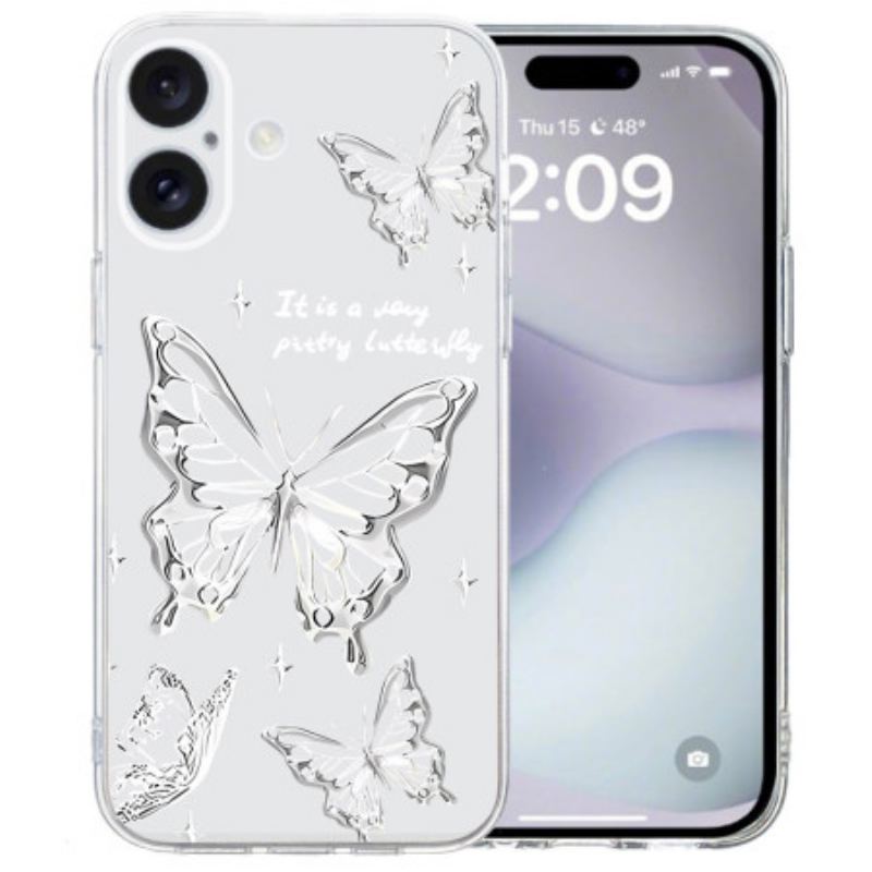 Coque iPhone 16 Bord Transparent Papillons