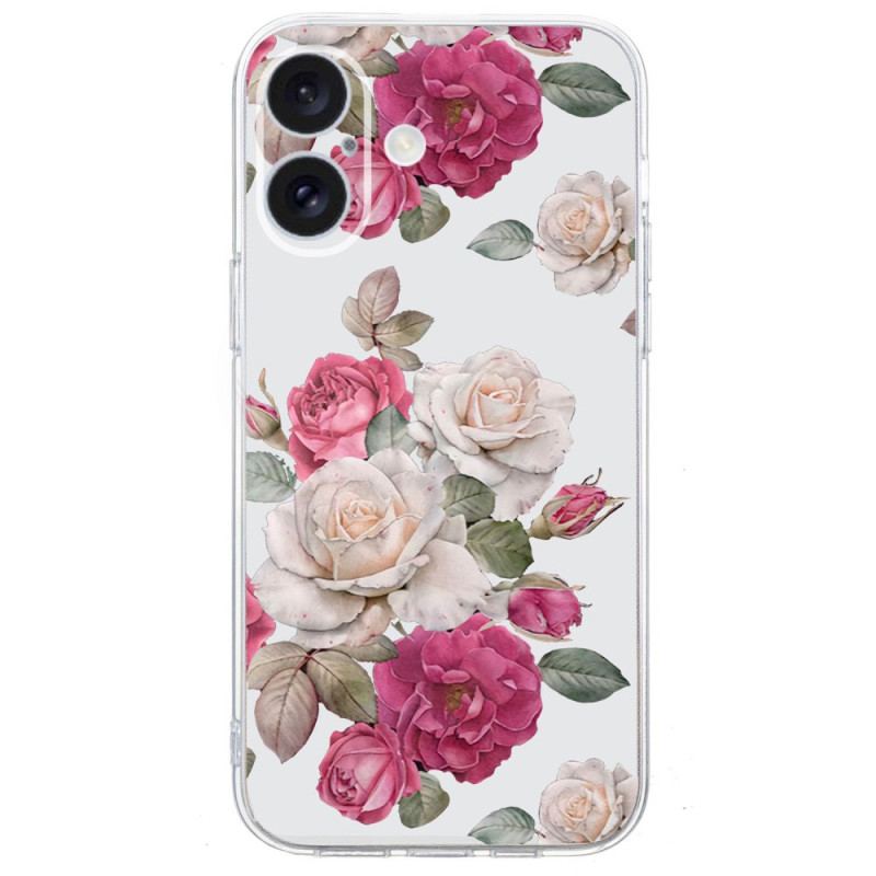 Coque iPhone 16 Bord Transparent Pivoines