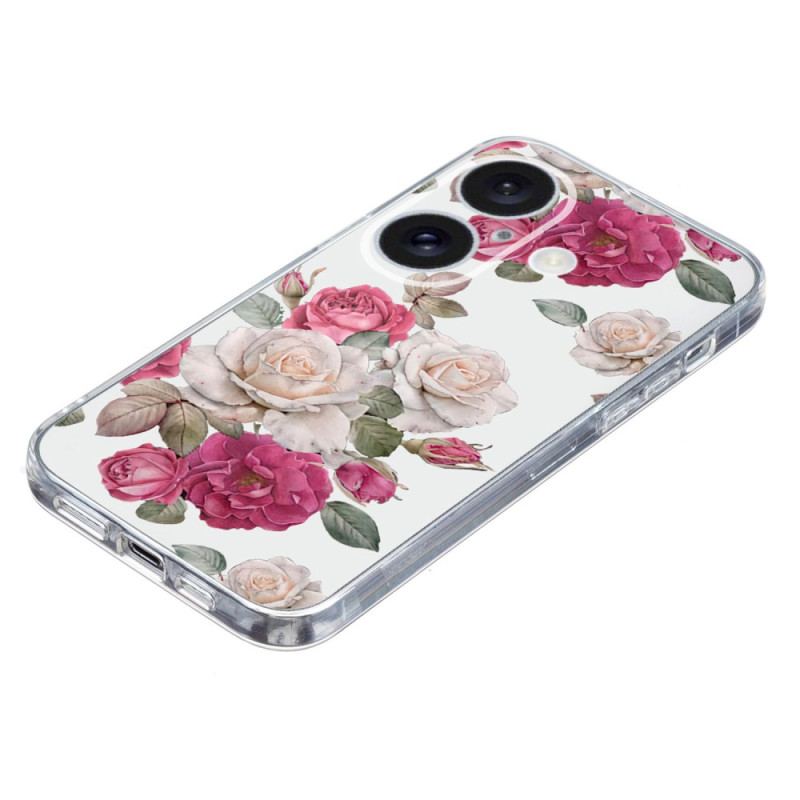 Coque iPhone 16 Bord Transparent Pivoines