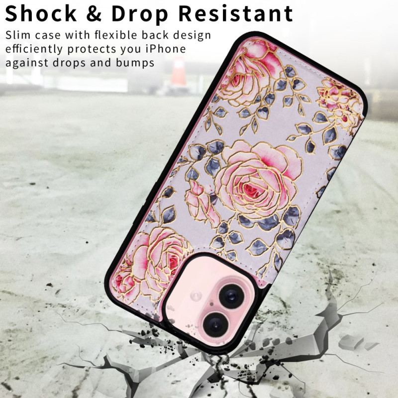 Coque iPhone 16 Porte-Cartes RFID Florale