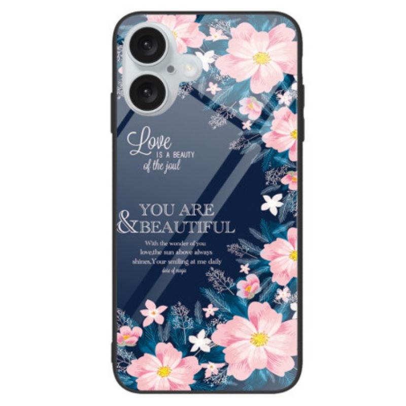 Coque iPhone 16 Verre Trempé Fleurs Roses