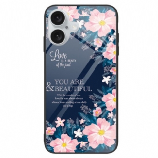 Coque iPhone 16 Verre Trempé Fleurs Roses