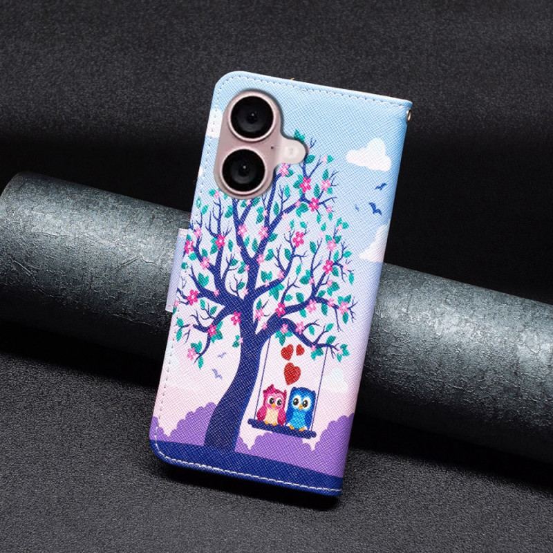 Housse iPhone 16 Couple de Hiboux sur l'Arbre