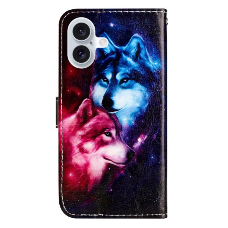 Housse iPhone 16 Couple de Loups à Lanière