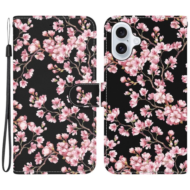 Housse iPhone 16 Fleurs de Prunier à Lanière