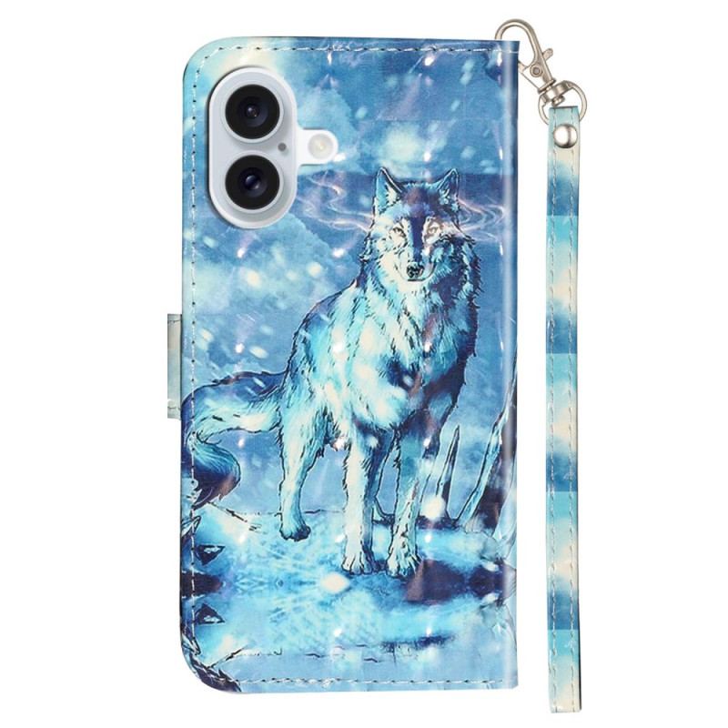 Housse iPhone 16 Loup des Neiges à Lanière