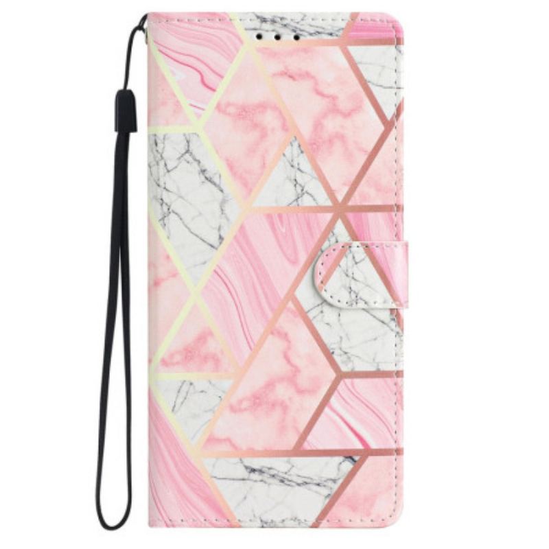 Housse iPhone 16 Marbre Rose à Lanière