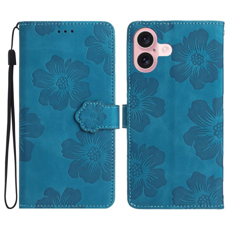 Housse iPhone 16 Motif Floral à Lanière