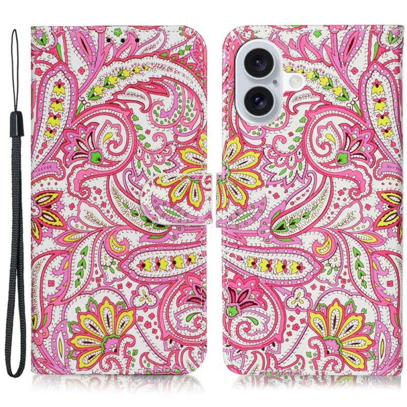 Housse iPhone 16 Motif Floral à Lanière