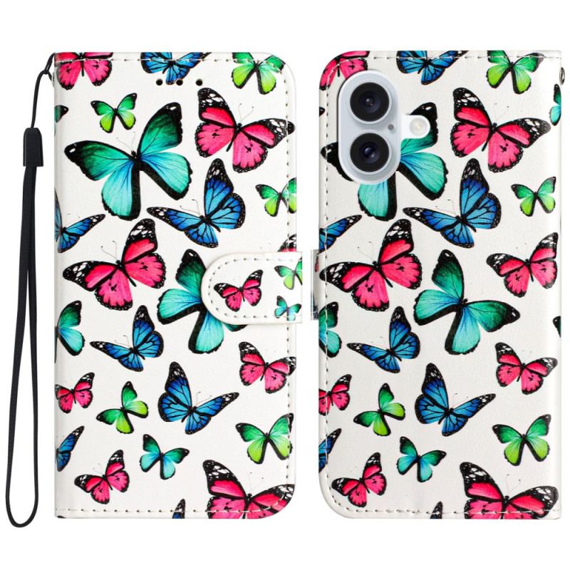 Housse iPhone 16 Motif Papillons à Lanière