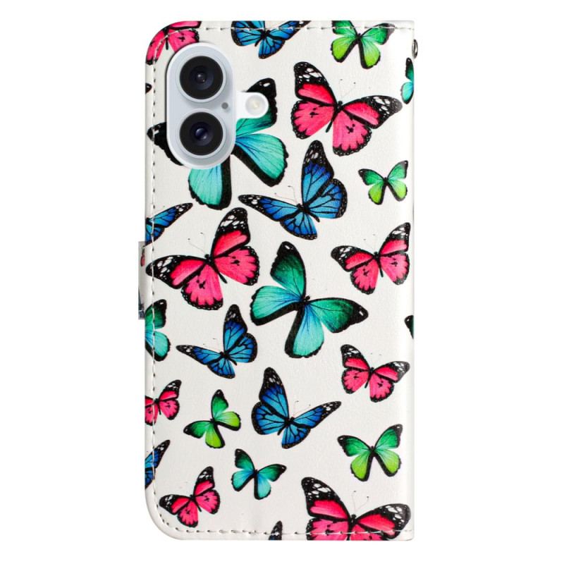 Housse iPhone 16 Motif Papillons à Lanière