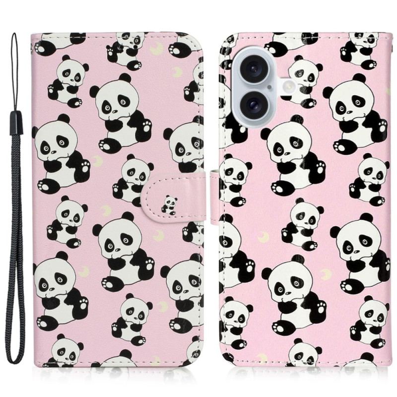 Housse iPhone 16 Pandas à Lanière