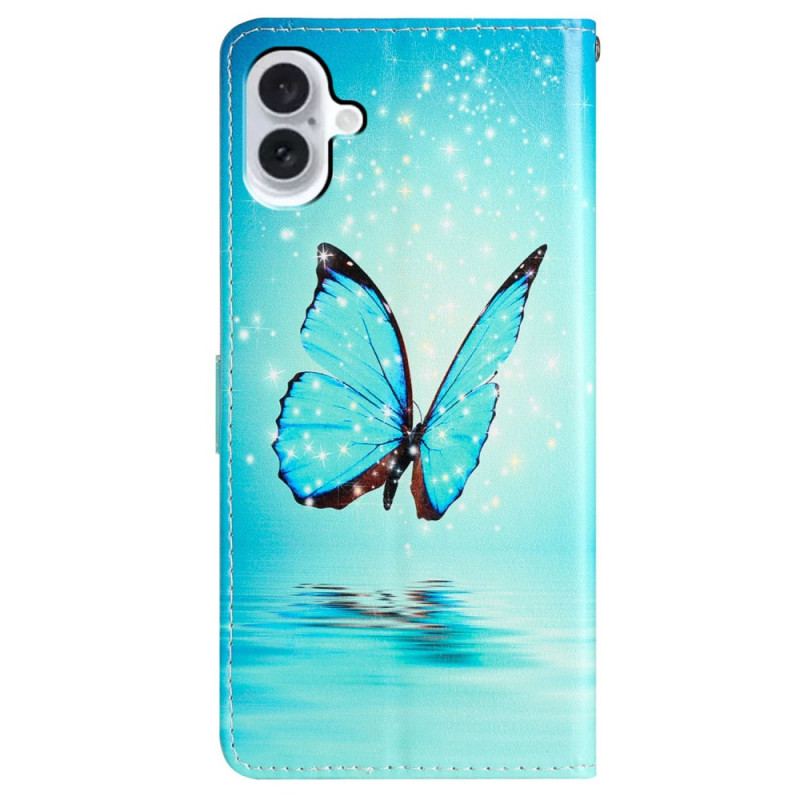 Housse iPhone 16 Papillon Bleu à Lanière