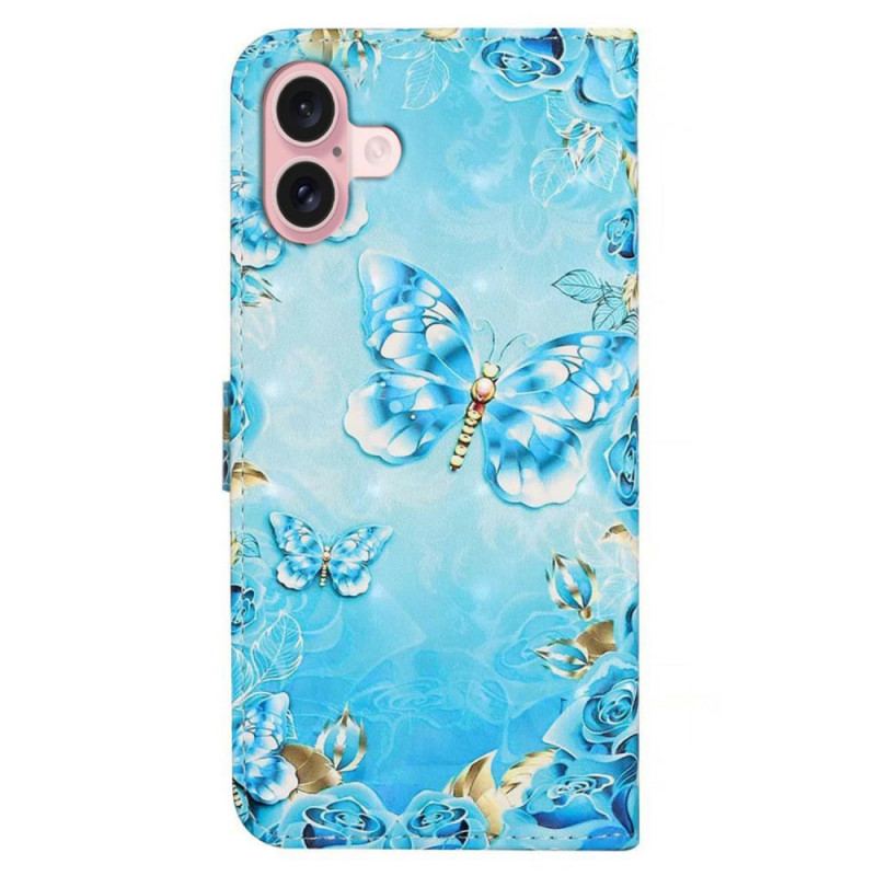 Housse iPhone 16 Papillons Bleus Clairs