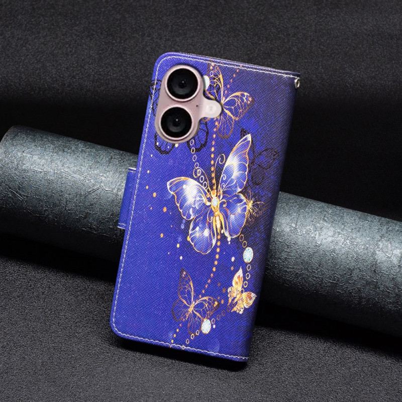 Housse iPhone 16 Papillons sur Fond Violet