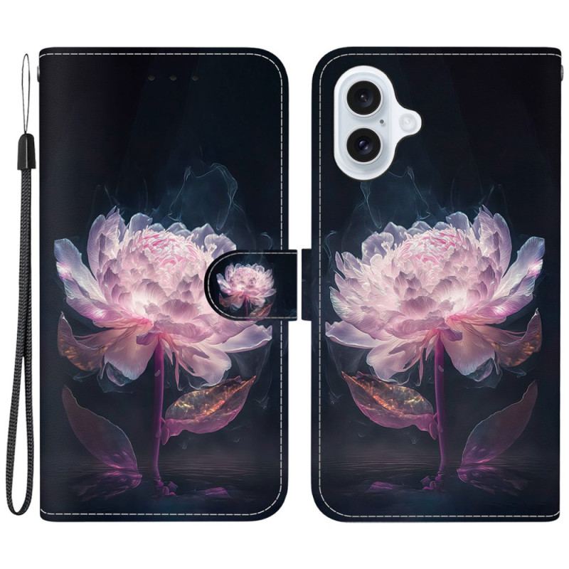 Housse iPhone 16 Pivoine Pourpre à Lanière