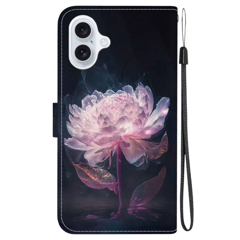 Housse iPhone 16 Pivoine Pourpre à Lanière