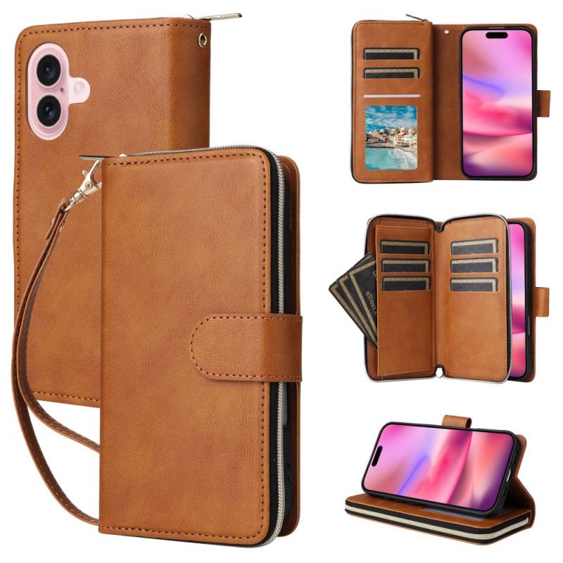 Housse iPhone 16 Portefeuille 9 Porte-Cartes et Porte-Monnaie