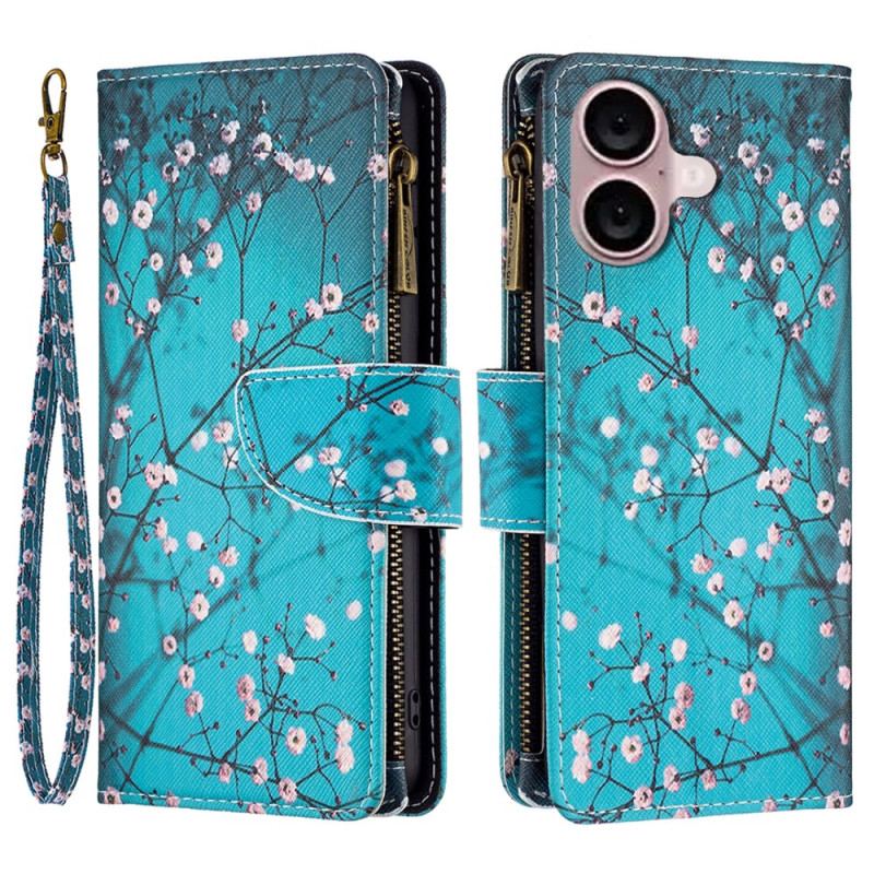 Housse iPhone 16 Portefeuille Fleurs de Prunier