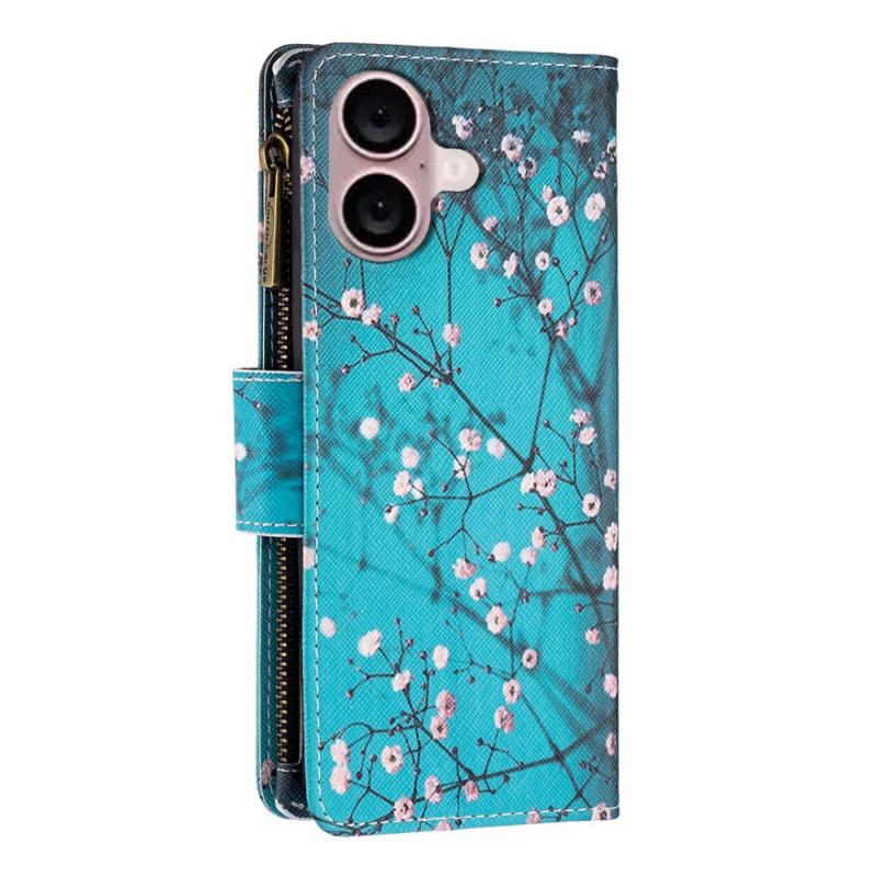 Housse iPhone 16 Portefeuille Fleurs de Prunier