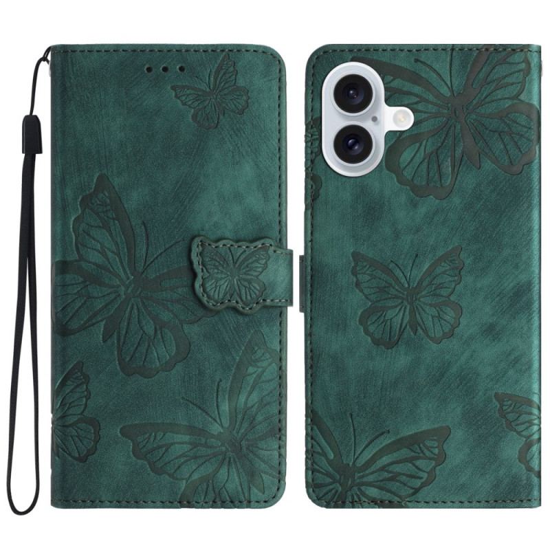 Housse iPhone 16 Portefeuille Motif Papillons