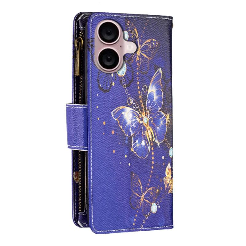 Housse iPhone 16 Portefeuille Papillons Violets