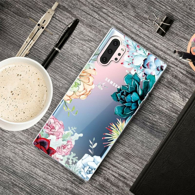 Coque Samsung Galaxy Note 10 Plus Transparente Fleurs Aquarelle