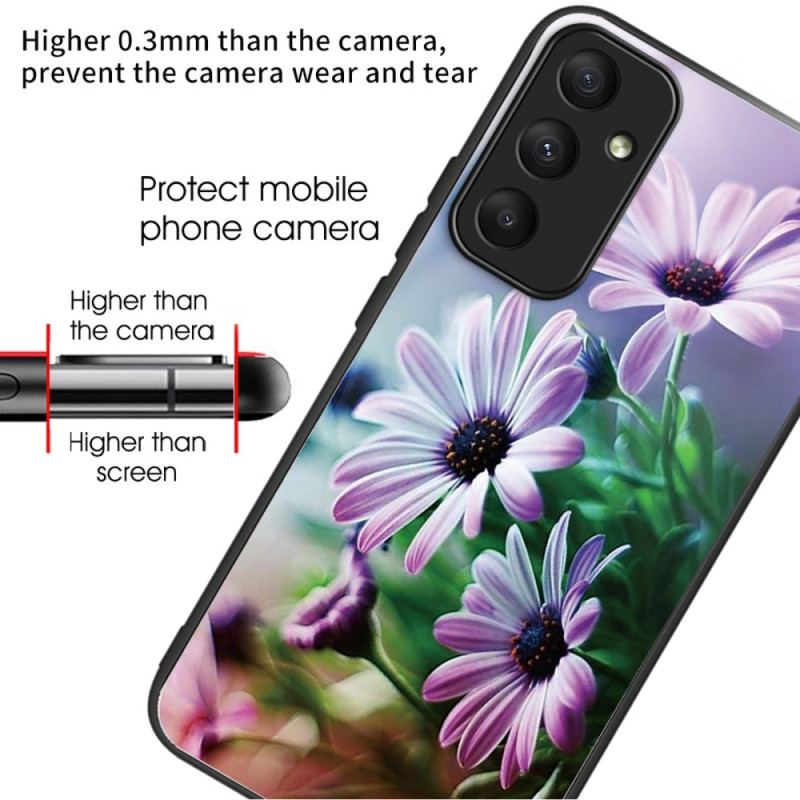 Coque Samsung Galaxy A55 5G Verre Trempé Chrysanthèmes Violets