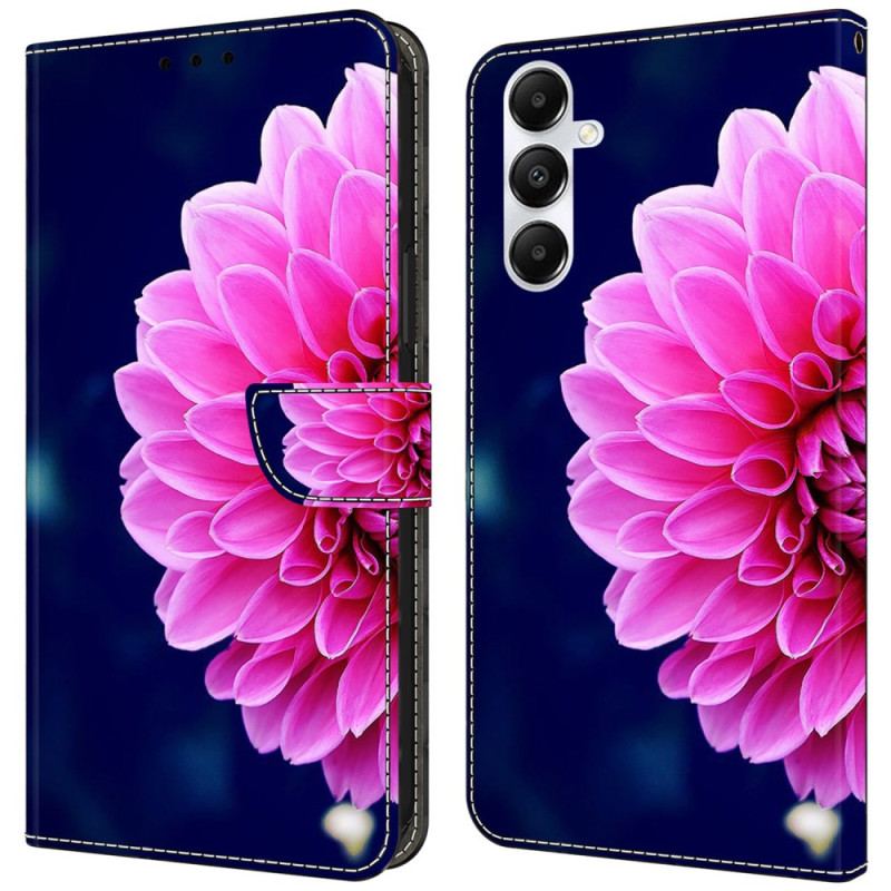 Housse Samsung Galaxy A55 5G Fleur Rose sur Fond Bleu