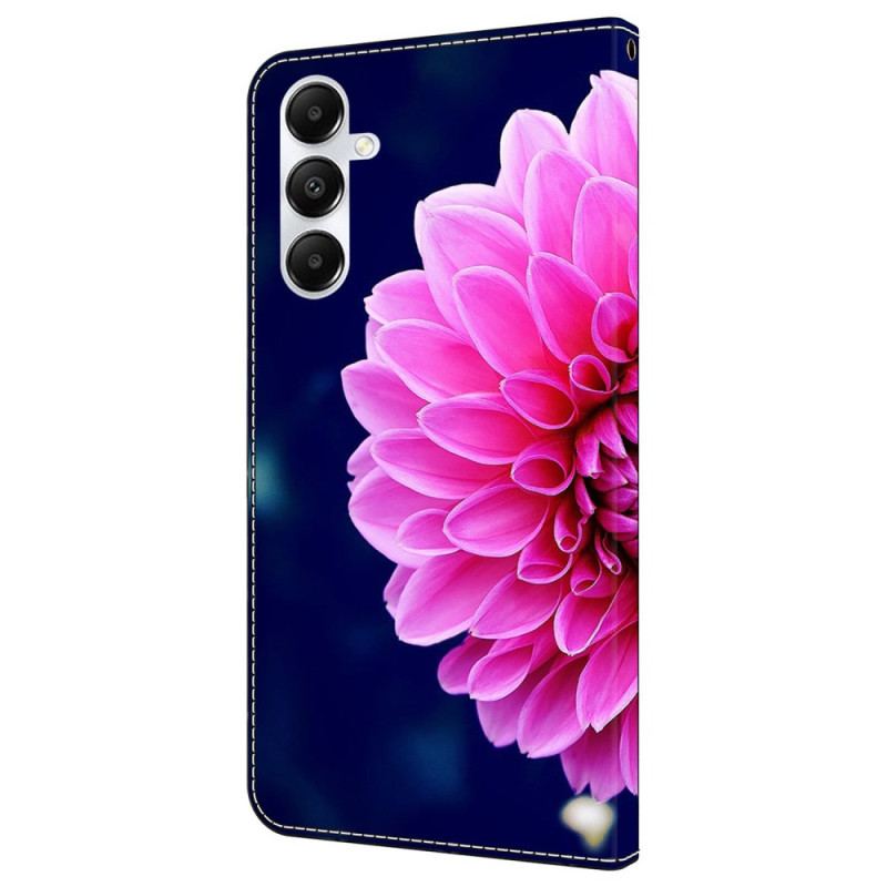 Housse Samsung Galaxy A55 5G Fleur Rose sur Fond Bleu