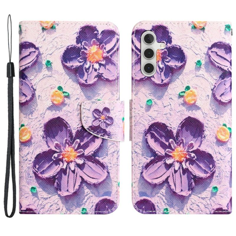 Housse Samsung Galaxy A55 5G Fleurs Pourpres à Lanière