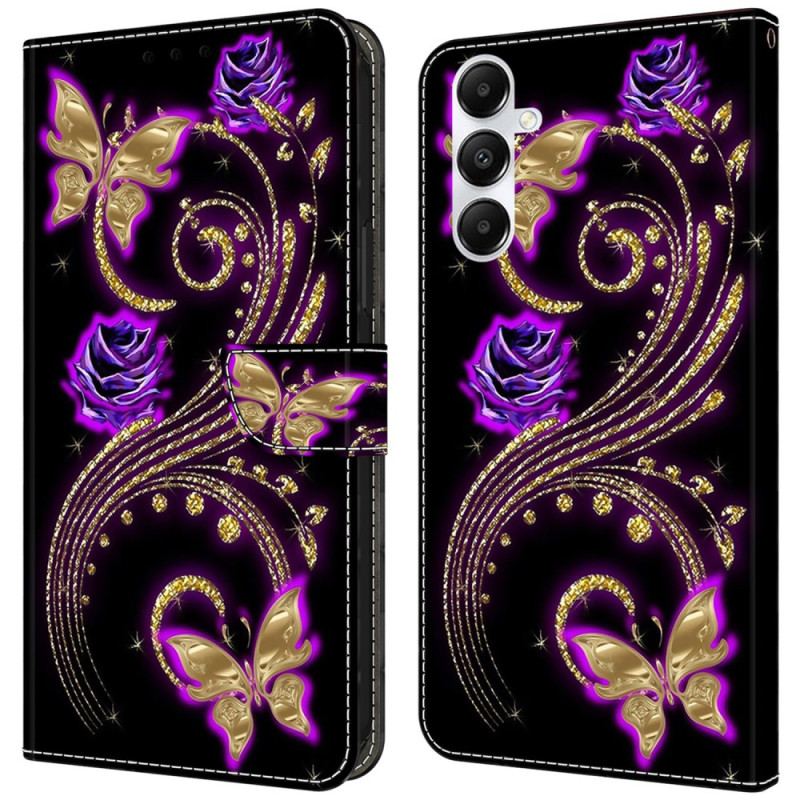 Housse Samsung Galaxy A55 5G Fleurs Violettes et Papillons