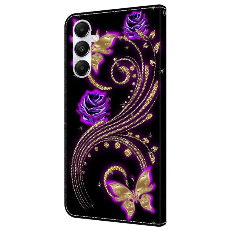 Housse Samsung Galaxy A55 5G Fleurs Violettes et Papillons