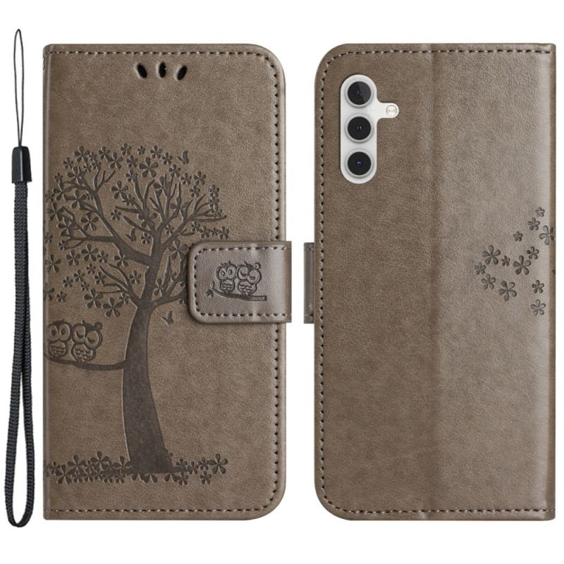 Housse Samsung Galaxy A55 5G Hibou et Arbre à Lanière