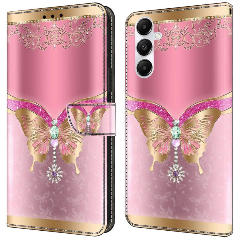 Housse Samsung Galaxy A55 5G Papillon Rose Doré