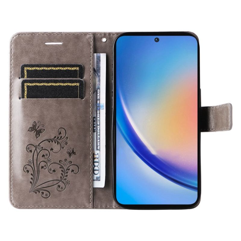 Housse Samsung Galaxy A55 5G Papillons Géants à lanière