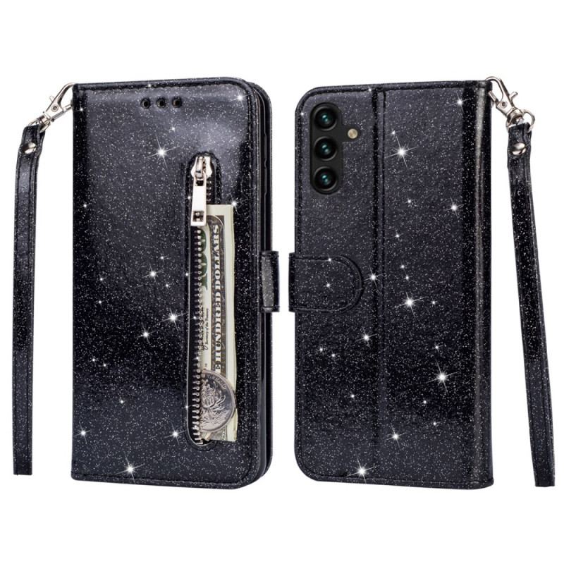 Housse Samsung Galaxy A55 5G Porte-Monnaie Paillettes à Lanière