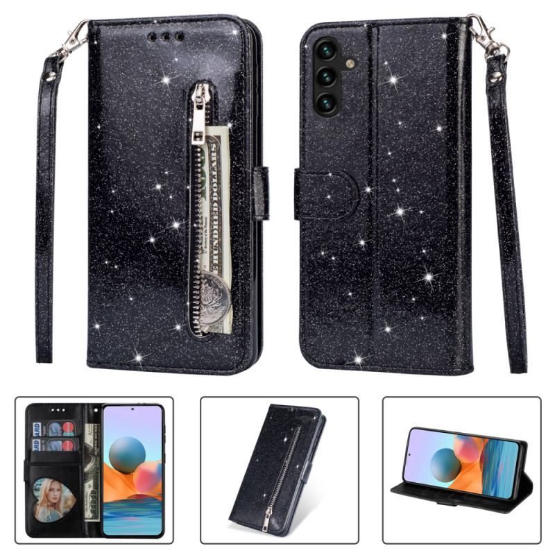 Housse Samsung Galaxy A55 5G Porte-Monnaie Paillettes à Lanière