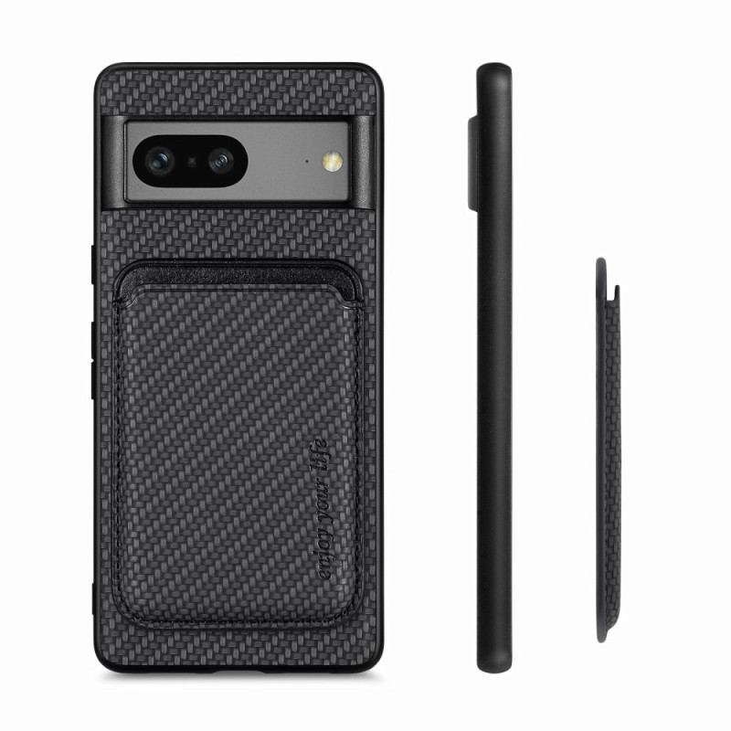 Coque Google Pixel 7 Fibre Carbone Porte-Cartes Amovible