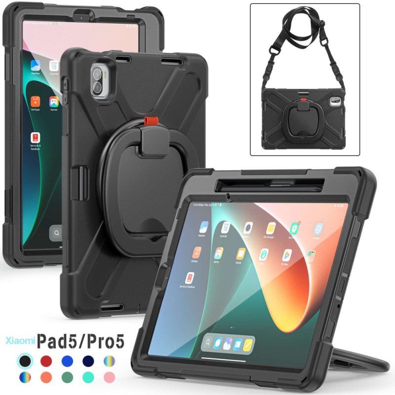 Coque Xiaomi Pad 5 Anneau Rotatif et Sangle de Portage