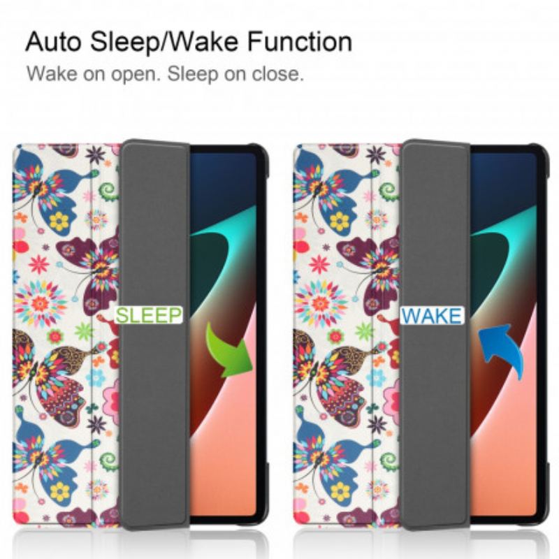 Smart Case Xiaomi Pad 5 Porte-Stylet Fleurs Vintages