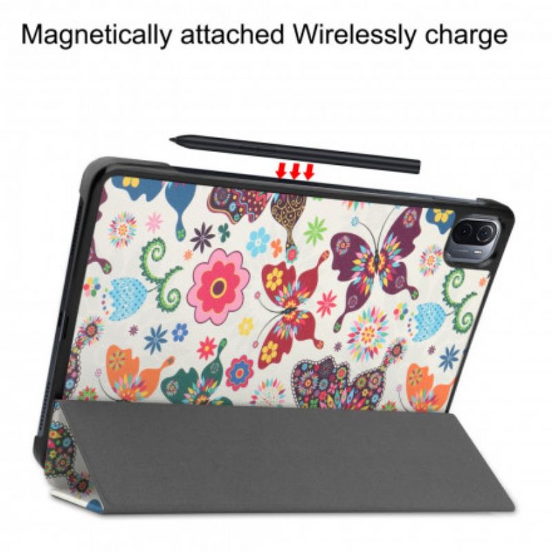 Smart Case Xiaomi Pad 5 Porte-Stylet Fleurs Vintages