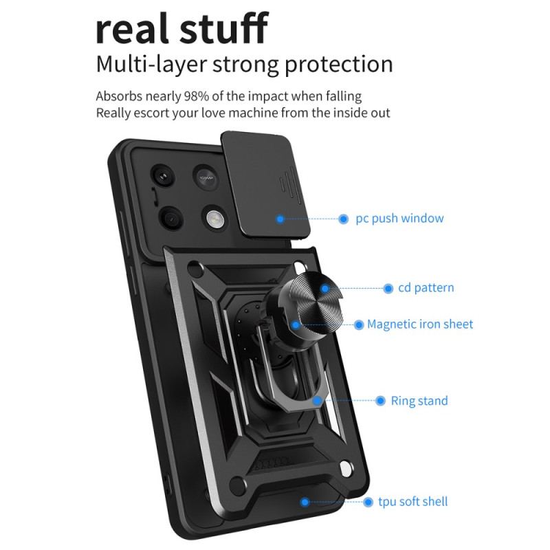 Coque Xiaomi Redmi Note 13 5G Anneau-Support et Protection Coulissante pour Objectif