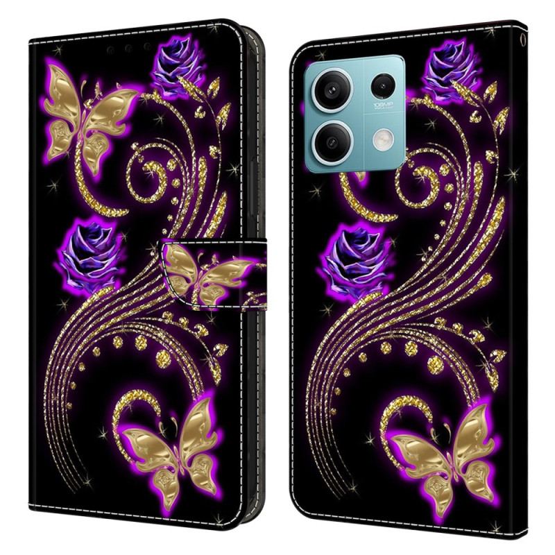 Housse Xiaomi Redmi Note 13 5G Fleurs Violettes et Papillons