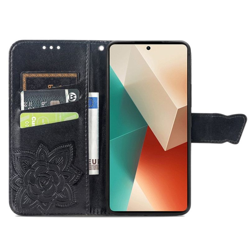 Housse Xiaomi Redmi Note 13 5G Papillon Baroque à Lanière