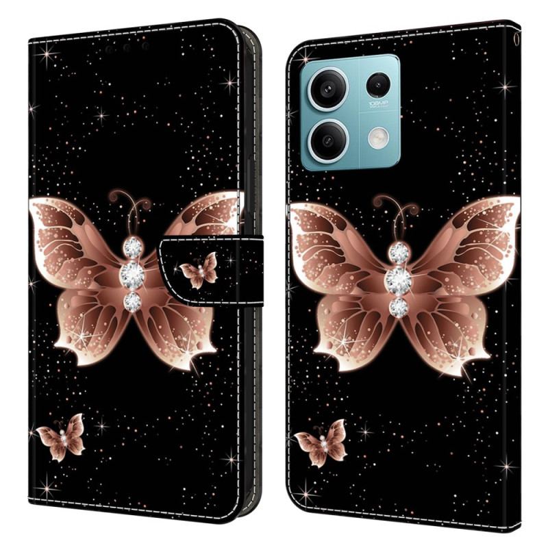 Housse Xiaomi Redmi Note 13 5G Papillons Diamants Roses